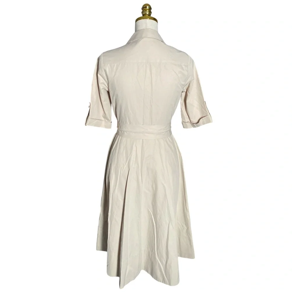 Hobbs Women’s Cream Tyra Fit & Flare Shirt Sleeve Midi Shirt Dress Sz 2 Preppy - Picture 8 of 11